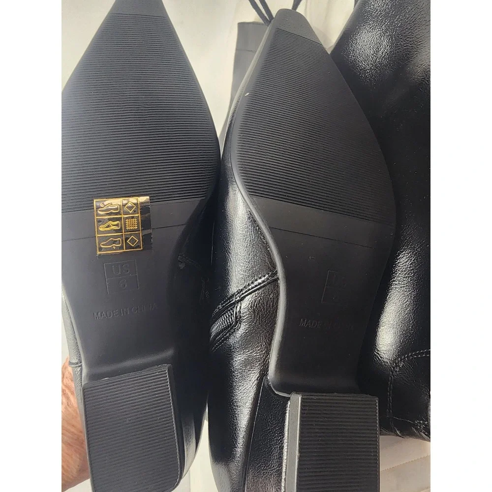Black Faux Leather Pointed Toe Over The‎ Knee Boots Lace Up Side Zip Size 6